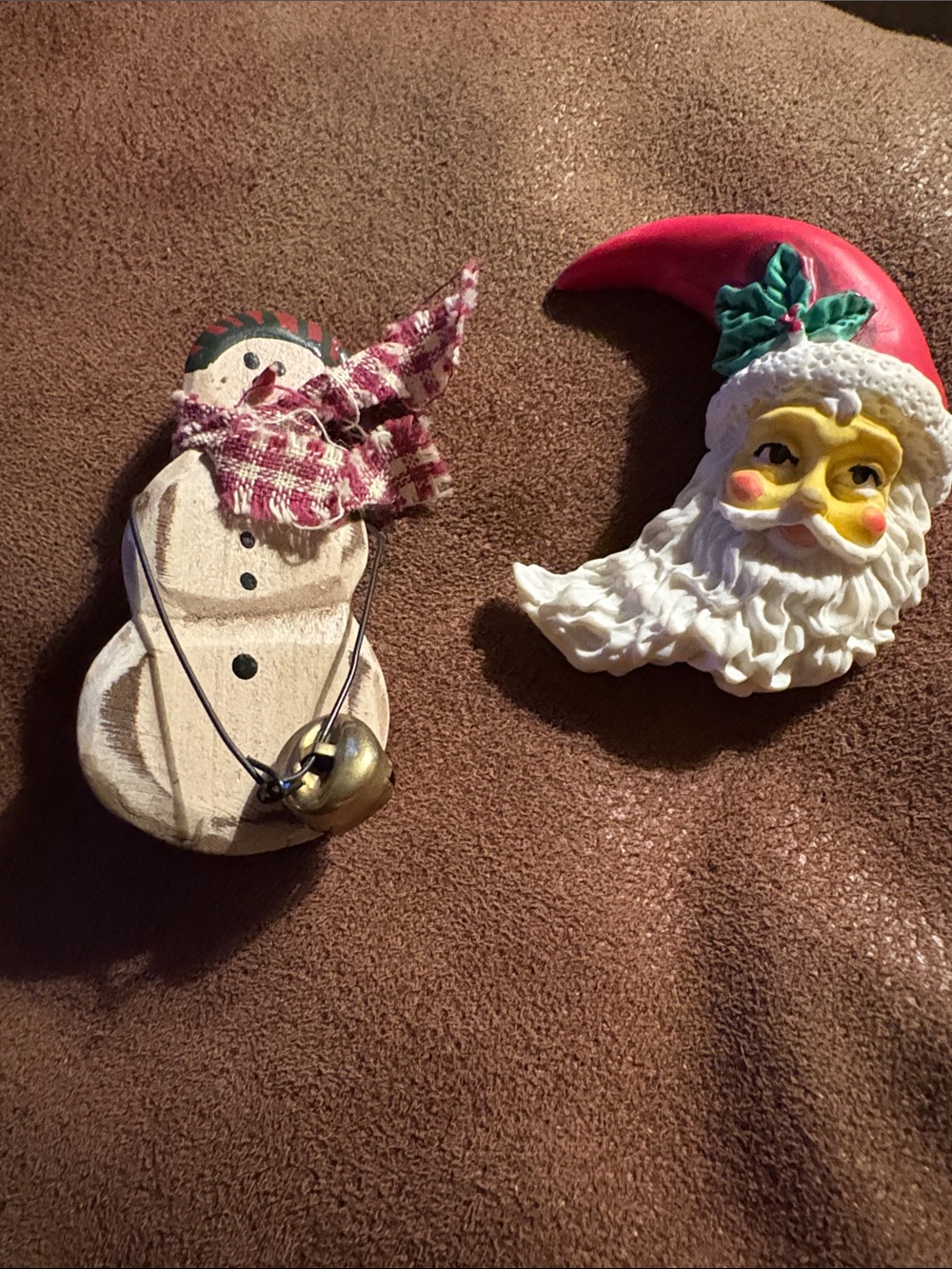 Holiday Santa and Snowman Brooch Set - Red, White, Cream